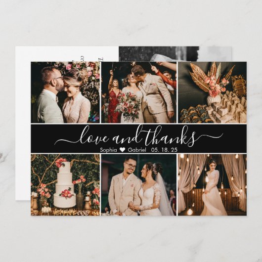 Elegant Script Black en White 6 Photo Collage Bedankkaart (Voorkant / Achterkant)