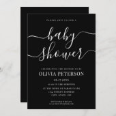 Elegant Script Black en White Baby shower Kaart (Voorkant / Achterkant)