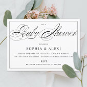 Elegant Script Black en White Baby shower Kaart