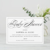 Elegant Script Black en White Baby shower Kaart (Staand voorkant)