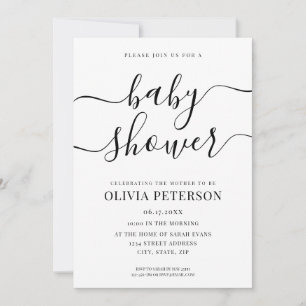Elegant Script Black en White Baby shower Kaart
