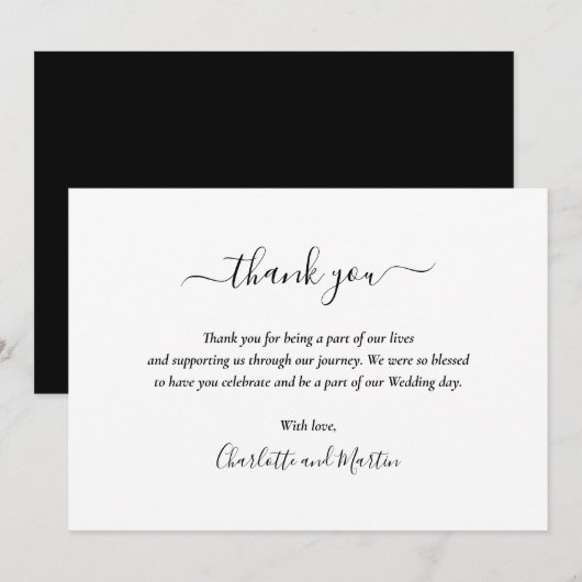 Elegant Script Black en White Bedankkaart (Voorkant / Achterkant)