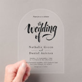 Elegant Script Black en White Calligraphy Wedding Acryl Uitnodigingen (Insitu (Draagbaar))