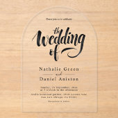 Elegant Script Black en White Calligraphy Wedding Acryl Uitnodigingen (Voorkant)