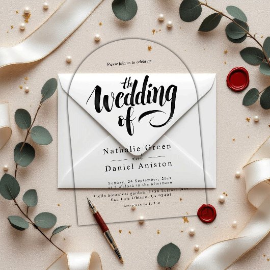 Elegant Script Black en White Calligraphy Wedding Acryl Uitnodigingen