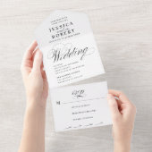 Elegant Script Black en White Calligraphy Wedding All In One Uitnodiging (Afscheurbaar)