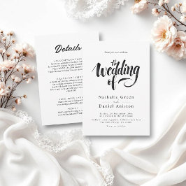 Elegant Script Black en White Calligraphy Wedding Kaart