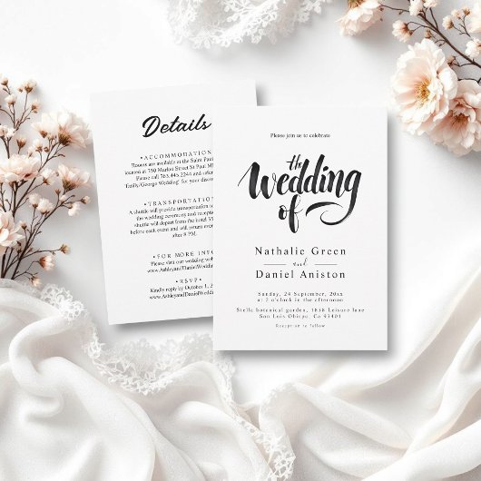 Elegant Script Black en White Calligraphy Wedding Kaart