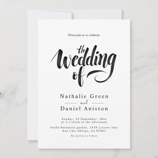 Elegant Script Black en White Calligraphy Wedding Kaart (Voorkant)