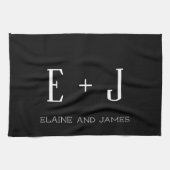Elegant Script Black en White Monogram Personalis Theedoek (Horizontaal)
