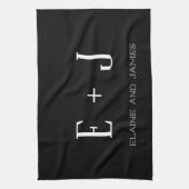 Elegant Script Black en White Monogram Personalis Theedoek (Verticaal)