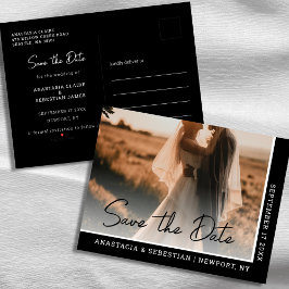 Elegant Script Black en White Photo Wedding Aankondigingskaart