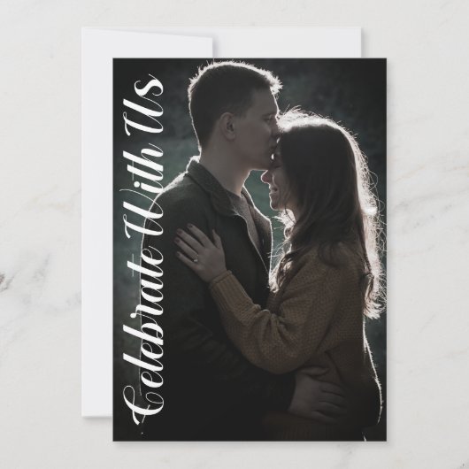 Elegant Script Black en White Photo Wedding Kaart (Voorkant)