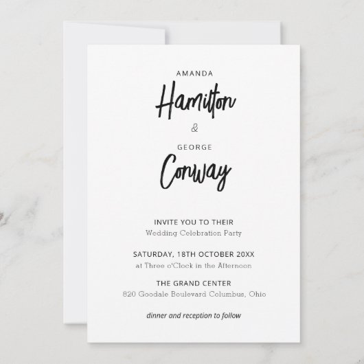 Elegant Script Black en White Photo Wedding Kaart (Achterkant)