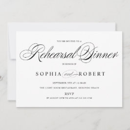 Elegant Script Black en White Rehearsal Dinner Kaart