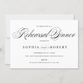 Elegant Script Black en White Rehearsal Dinner Kaart