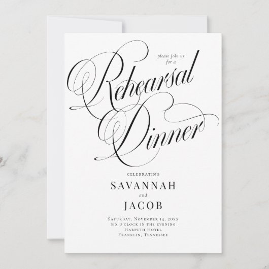 Elegant Script Black en White Rehearsal Dinner Kaart (Voorkant)