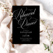 Elegant Script Black en White Rehearsal Dinner Kaart