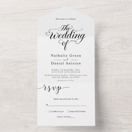 Elegant Script Black en White Simple Wedding All In One Uitnodiging (Binnen)