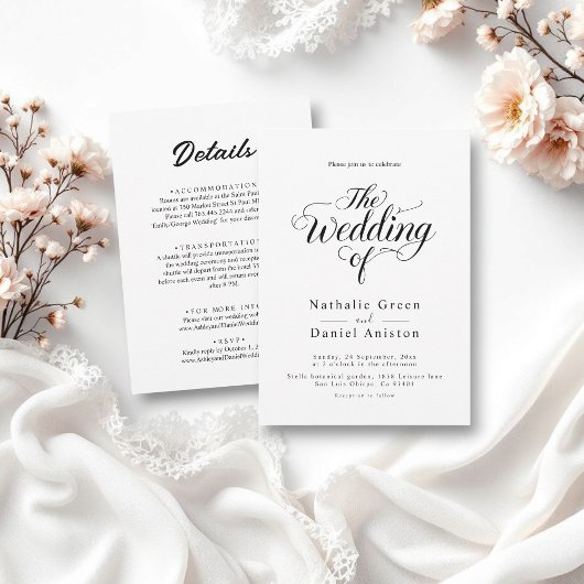 Elegant Script Black en White Simple Wedding Kaart