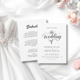 Elegant Script Black en White Simple Wedding Kaart