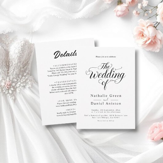 Elegant Script Black en White Simple Wedding Kaart
