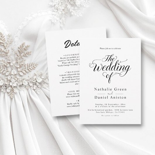 Elegant Script Black en White Simple Wedding Kaart