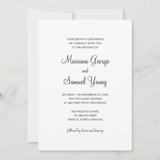 Elegant Script Black en White Simple Wedding Kaart (Voorkant)