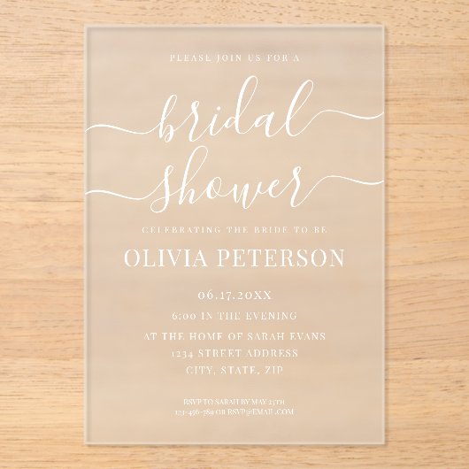 Elegant Script Black en White Vrijgezellenfeest Acryl Uitnodigingen (Voorkant)