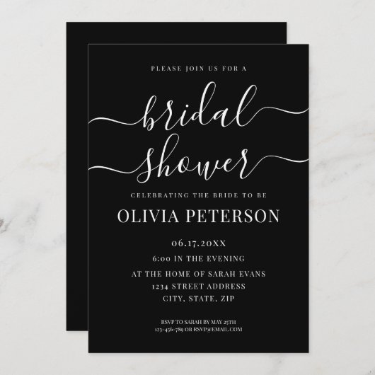 Elegant Script Black en White Vrijgezellenfeest Kaart (Voorkant / Achterkant)