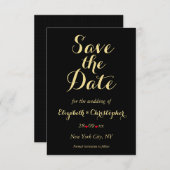 Elegant Script Black Faux Gold Wedding Verloving Save The Date (Voorkant / Achterkant)