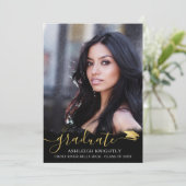 Elegant Script Black Gold 4 Photo-Afstuderen Aankondiging (Staand voorkant)