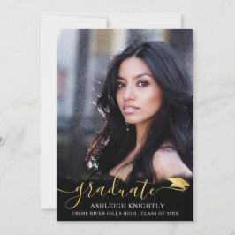 Elegant Script Black Gold 4 Photo-Afstuderen Aankondiging