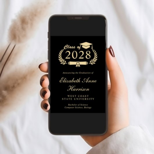 Elegant Script Black Gold College Afstuderen Aankondiging