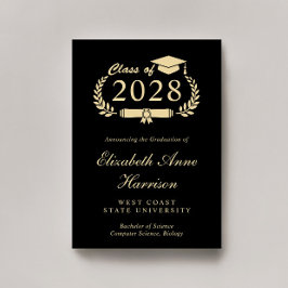 Elegant Script Black Gold College Afstuderen Aankondiging