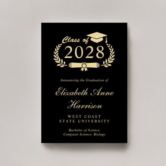 Elegant Script Black Gold College Afstuderen Aankondiging