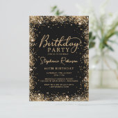 Elegant Script Black Gold Glitter 60th Birthday Kaart (Staand voorkant)