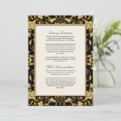 Elegant Script Black Gold Glitter Damask Wedding Kaart (Staand voorkant)