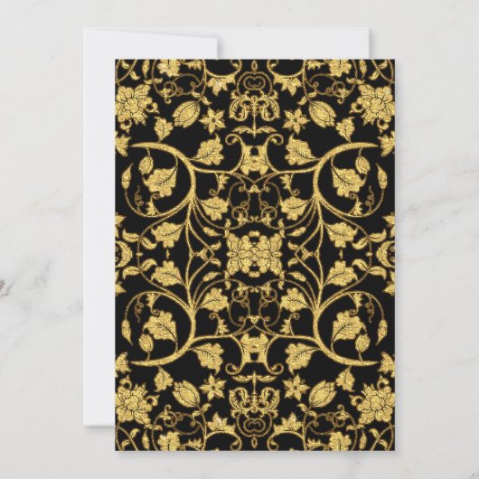 Elegant Script Black Gold Glitter Damask Wedding Kaart (Achterkant)