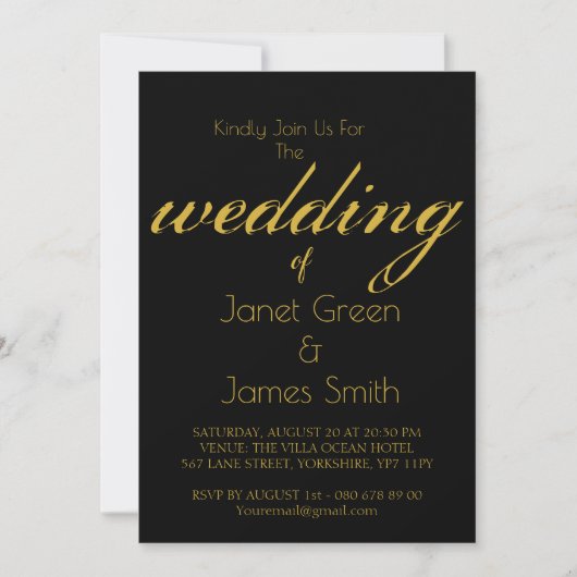 Elegant Script Black & Gold Invitation Kaart (Voorkant)