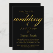 Elegant Script Black & Gold Invitation Kaart (Voorkant / Achterkant)