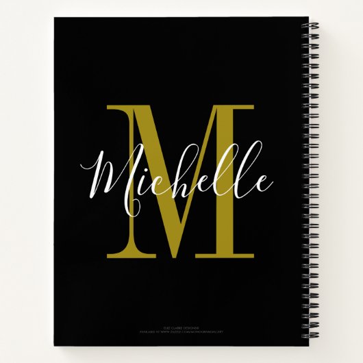 Elegant Script Black Gold Monogram naam Notitieboek (Achterkant)