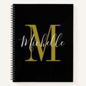 Elegant Script Black Gold Monogram naam Notitieboek (Voorkant)