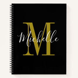 Elegant Script Black Gold Monogram naam Notitieboek