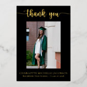 Elegant Script Black Gold Photo Afstuderen Folie Uitnodiging (Voorkant)