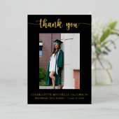 Elegant Script Black Gold Photo Afstuderen Folie Uitnodiging (Staand Voorkant)