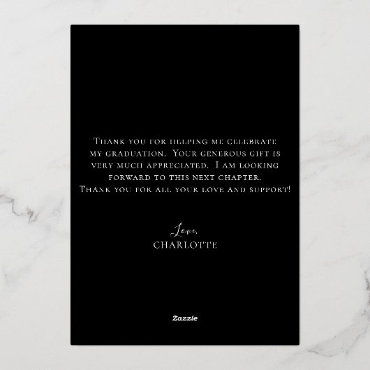 Elegant Script Black Gold Photo Afstuderen Folie Uitnodiging (Achterkant)