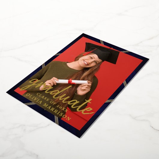 Elegant Script Black Gold Photo Collage Afstuderen Folie Uitnodiging (Gedraaid)