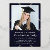 Elegant Script Black Gold Photo Collage Afstuderen Folie Uitnodiging (Achterkant)
