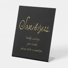 Elegant Script Black Gold Sanitizers Weddenschap Reclamebord Met Voetstuk
